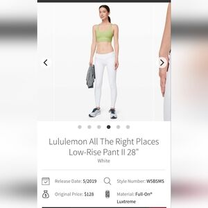 Lululemon All The Right Places Low-Rise Pant Il 28" Sz 6 White